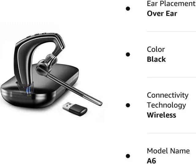 Alt view image 7 of 7 - Bluetooth Headset V5.1, EKVANBEL Wireless Headset for Computer with 500mAh Charging Case, Bluetooth Earpiece with Noise Canceling Mic for Driving and Office. (USB-A Bluetooth Adapter Included)