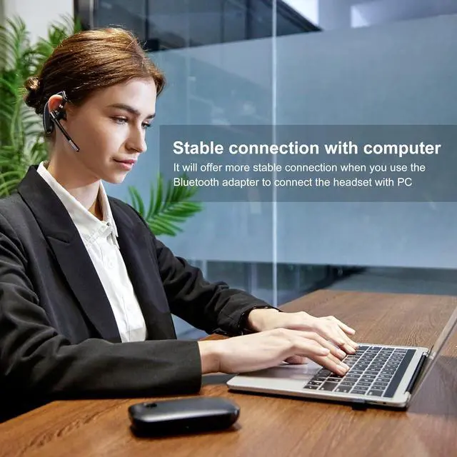 Alt view image 6 of 7 - Bluetooth Headset V5.1, EKVANBEL Wireless Headset for Computer with 500mAh Charging Case, Bluetooth Earpiece with Noise Canceling Mic for Driving and Office. (USB-A Bluetooth Adapter Included)