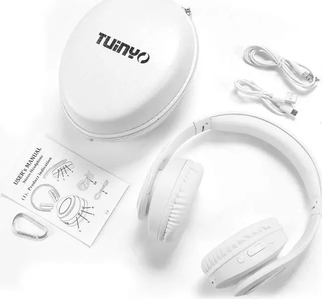 Alt view image 2 of 7 - Bluetooth Headphones Wireless,Tuinyo Over Ear Stereo Wireless Headset 40 H Playtime with deep bass, Soft Memory-Protein Earmuffs, Built-in Mic Wired Mode PC/Cell Phones/TV-White