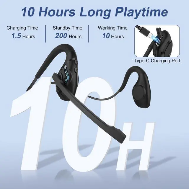Alt view image 5 of 7 - Giveet Bluetooth Headset with Microphone, Open Ear Headphones Wireless Noise Cancelling for Phone Laptop PC Computer, 10 Hours Playtime, Lightweight & Comfortable for Office Driving Working Home
