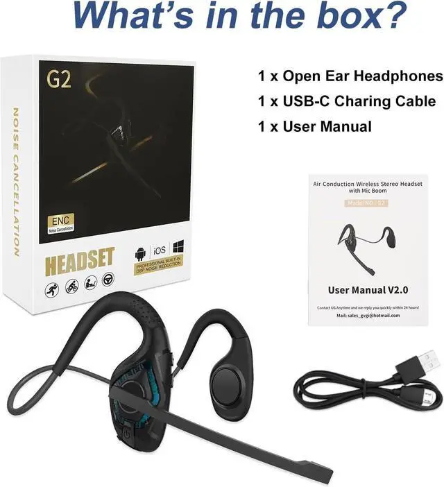 Alt view image 7 of 7 - Giveet Bluetooth Headset with Microphone, Open Ear Headphones Wireless Noise Cancelling for Phone Laptop PC Computer, 10 Hours Playtime, Lightweight & Comfortable for Office Driving Working Home