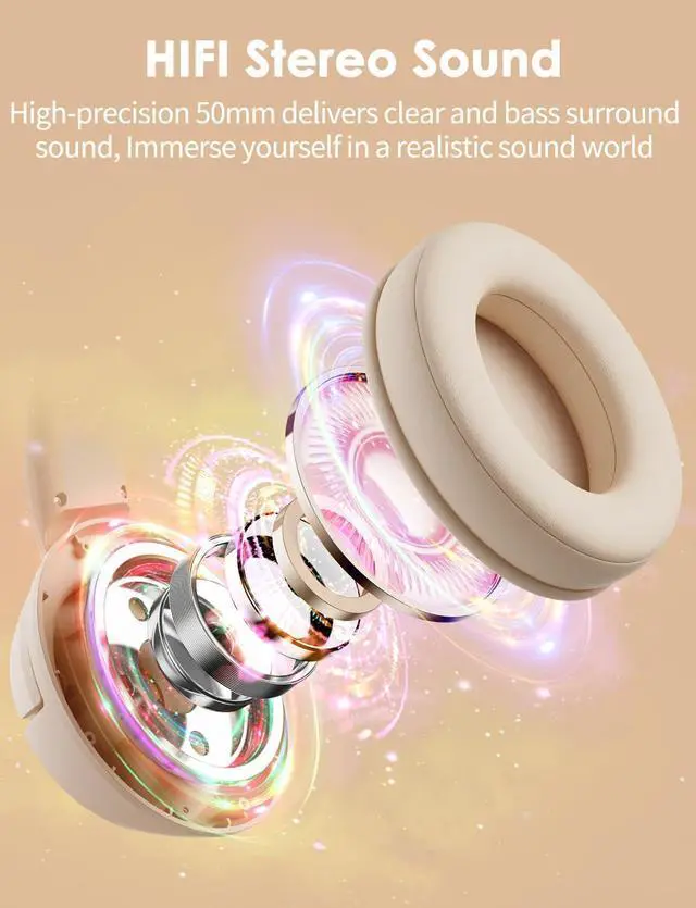 Alt view image 2 of 7 - Cat Ear Bluetooth Headphones, Wireless RGB Cute Kitty Headsets, HiFi Stereo and Noise Cancelling Over-Ear Headphones for Gaming/Traveling/Music, Compatible with PC/Laptop/Tablet/Phone/Pad