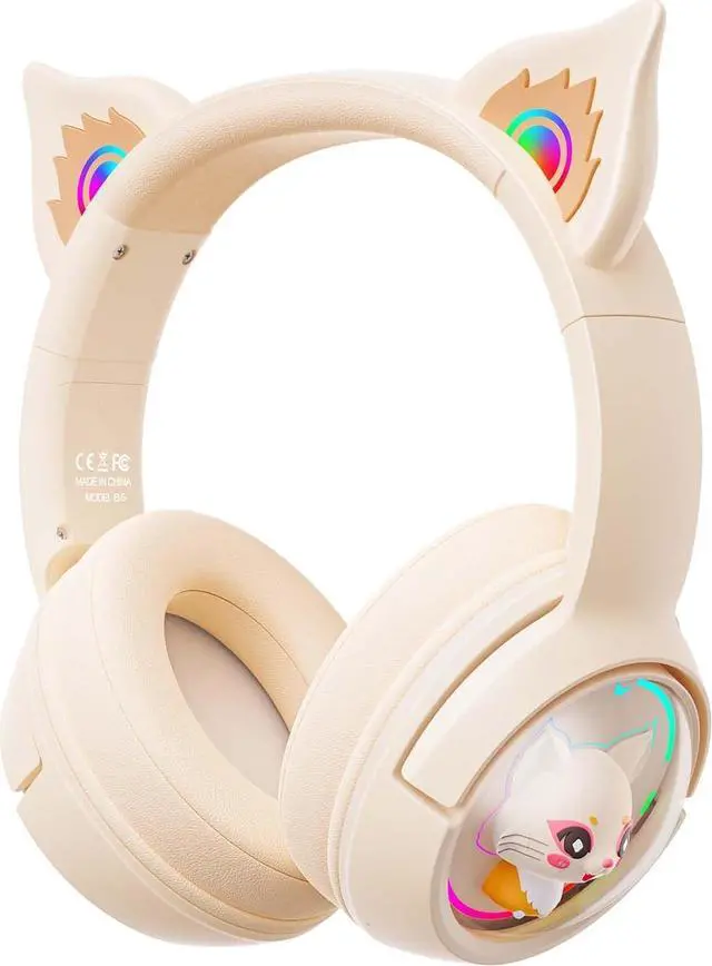 Main image of Cat Ear Bluetooth Headphones, Wireless RGB Cute Kitty Headsets, HiFi Stereo and Noise Cancelling Over-Ear Headphones for Gaming/Traveling/Music, Compatible with PC/Laptop/Tablet/Phone/Pad