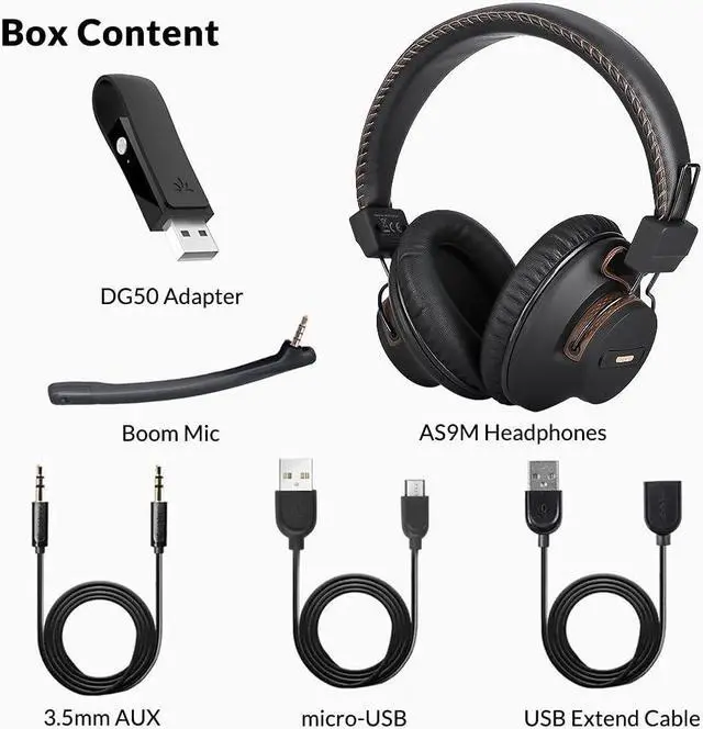 Alt view image 7 of 7 - Avantree DG59M - Bluetooth Headphones with Mic for PS5 & PS4, Wireless Headset with USB Adapter for PC, Laptop, Computer, Gaming & Working from Home, Support in-Game Audio, 40hrs Play Time