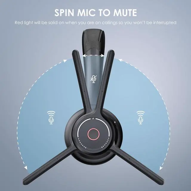 Alt view image 2 of 7 - Gixxted Bluetooth Headset, Wireless Headset with ENC Microphone for PC, On Ear Headphones with USB Dongle and Mute Mic for Computer, Office Headset for Remote Work, Skype, Zoom, Teams, Call Center
