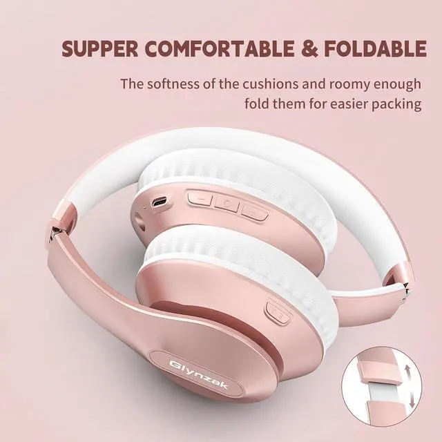 Alt view image 7 of 7 - Wireless Bluetooth Headphones Over Ear Glynzak 65H Playtime HiFi Stereo Headset with Microphone and 6EQ Modes Foldable Bluetooth V5.3 Headphones for Travel Smartphone Computer Laptop Rose Gold