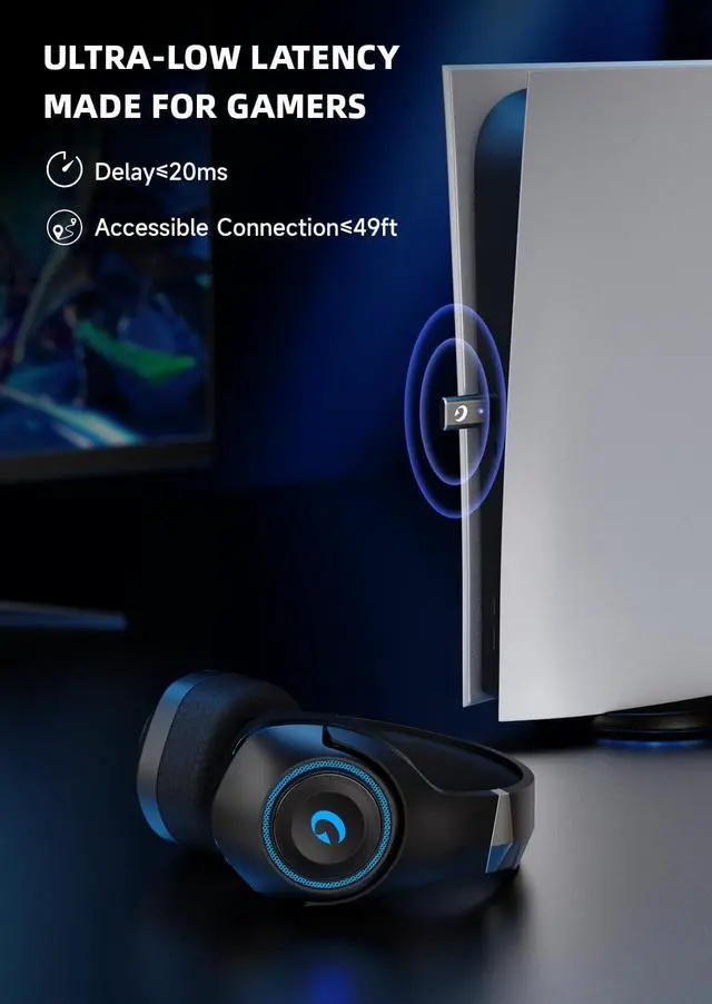 Alt view image 5 of 7 - KAPEYDESI Wireless Gaming Headset, 2.4GHz USB Gaming Headphones for PC, PS4, PS5, Mac with Bluetooth 5.2, 40H Battery Life, Detachable Microphone, 3.5mm Wired Jack for Xbox Series (Blue)