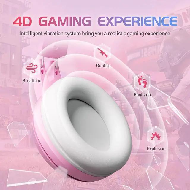 Alt view image 6 of 7 - SOMIC G951pink Gaming Headset for PC, PS4, Laptop: 7.1 Virtual Surround Sound Detachable Cat Ear Headphones LED, USB, Lightweight Self-Adjusting Over Ear Headphones for Girlfriend Women
