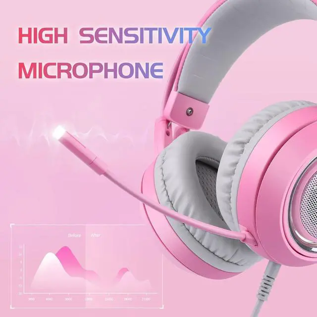 Alt view image 4 of 7 - SOMIC G951pink Gaming Headset for PC, PS4, Laptop: 7.1 Virtual Surround Sound Detachable Cat Ear Headphones LED, USB, Lightweight Self-Adjusting Over Ear Headphones for Girlfriend Women