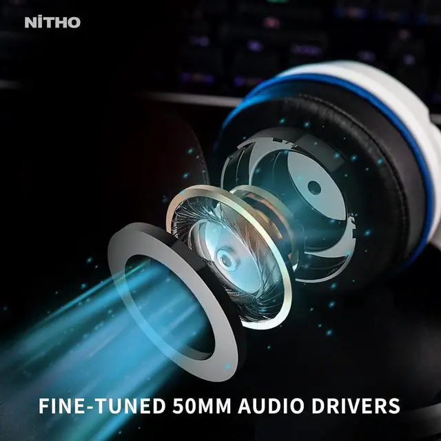 Alt view image 3 of 7 - NiTHO Janus Gaming Headset for PS4/PC/Xbox Series X/S/Xbox One/Switch/Mobile, Noise Cancelling Over Ear Headphones with Removable Mic, 40mm Speakers, 3.5 mm Headphone Jack - White