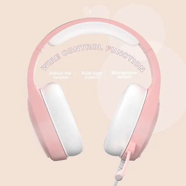 Alt view image 4 of 7 - Anivia Computer Headsets Over Ear Stereo Surround Sound Wired Headphones Wired Gaming Headset with Mic for PC MAC PS4 PS5 Xbox One, Pink