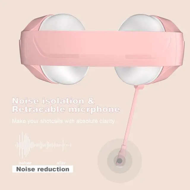 Alt view image 2 of 7 - Anivia Computer Headsets Over Ear Stereo Surround Sound Wired Headphones Wired Gaming Headset with Mic for PC MAC PS4 PS5 Xbox One, Pink