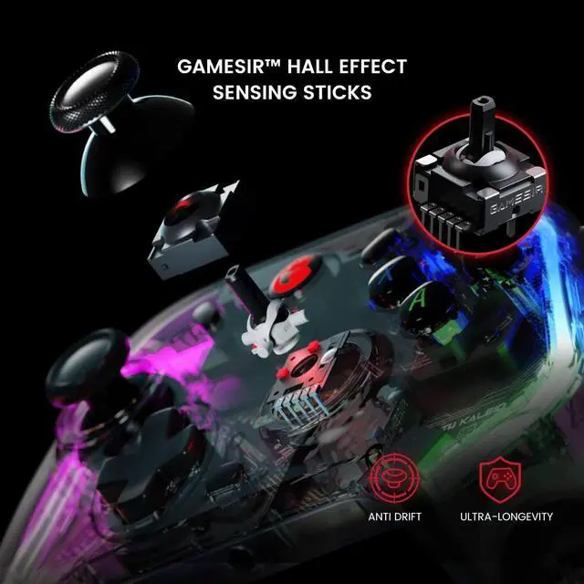 Alt view image 6 of 7 - GameSir T4 Kaleid Transparent Wired Gaming Controller for Windows 10/11, Switch & Android TV Box, RGB Hue Color Lights, Gamepad PC Controller Joystick with Hall Effect Sticks /Hall Effect Triggers/Pro
