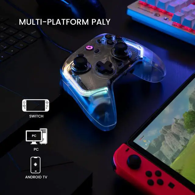 Alt view image 3 of 7 - GameSir T4 Kaleid Transparent Wired Gaming Controller for Windows 10/11, Switch & Android TV Box, RGB Hue Color Lights, Gamepad PC Controller Joystick with Hall Effect Sticks /Hall Effect Triggers/Pro