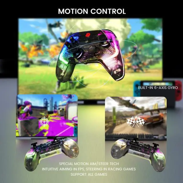 Alt view image 4 of 7 - GameSir T4 Kaleid Transparent Wired Gaming Controller for Windows 10/11, Switch & Android TV Box, RGB Hue Color Lights, Gamepad PC Controller Joystick with Hall Effect Sticks /Hall Effect Triggers/Pro