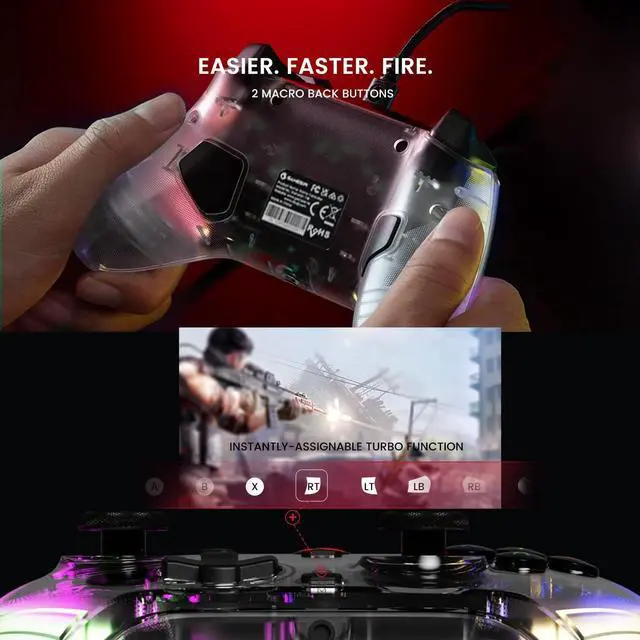 Alt view image 7 of 7 - GameSir T4 Kaleid Transparent Wired Gaming Controller for Windows 10/11, Switch & Android TV Box, RGB Hue Color Lights, Gamepad PC Controller Joystick with Hall Effect Sticks /Hall Effect Triggers/Pro