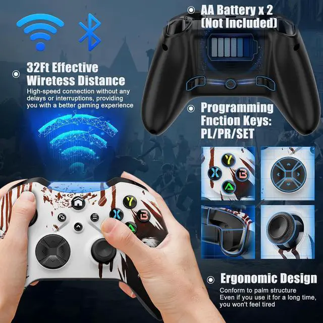 Alt view image 6 of 7 - Gamrombo Wireless PC Controller for PC Windows, Steam, iOS, Android, Special Edition Custom PC Gamepad Support Turbo/Dual Shock/3.5mm Audio Jack/Macro