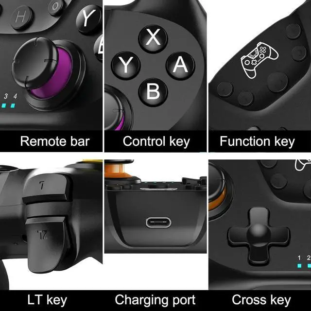 Alt view image 6 of 7 - Wireless Pro Controller Compatible for Nintendo Switch Sefitopher Bluetooth Gamepad Joypad,Controller Supports Gyro Axis Turbo and Dual Vibration (Orange & Purple)