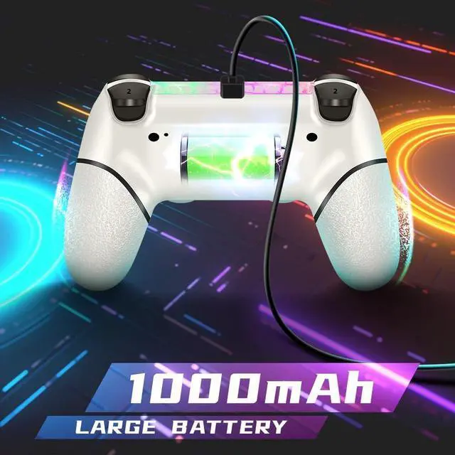 Alt view image 3 of 6 - AceGamer Wireless Controller for PS4, White Crack Custom Design with RGB Light,1000mAh Battery and 3.5mm Audio Jack, V2 Gamepad Joystick Compatible with PS4/Slim/Pro and Windows PC! (White-Light Up)
