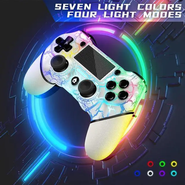 Alt view image 4 of 6 - AceGamer Wireless Controller for PS4, White Crack Custom Design with RGB Light,1000mAh Battery and 3.5mm Audio Jack, V2 Gamepad Joystick Compatible with PS4/Slim/Pro and Windows PC! (White-Light Up)