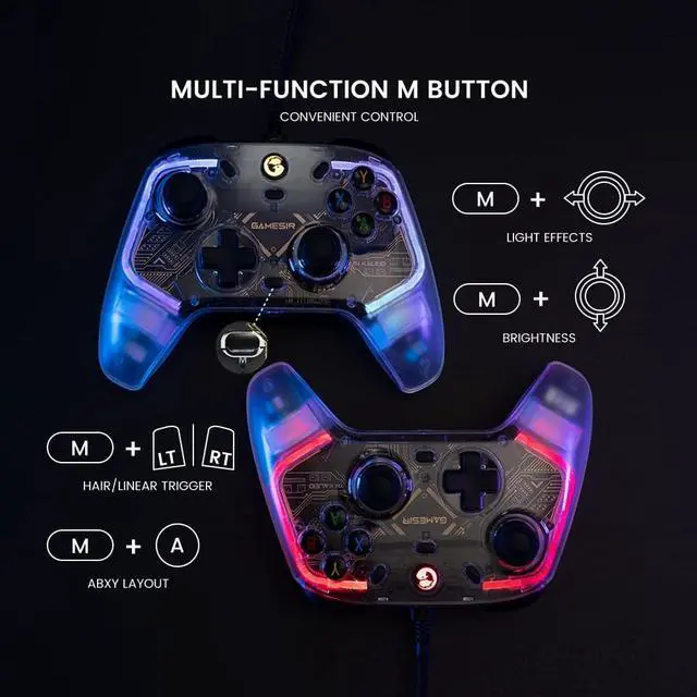 Alt view image 6 of 7 - GameSir T4 Kaleid Transparent PC Controller, Wired Gaming Controller for PC/Switch/Android TV Box, Plug and Play Gamepad Joystick with Hall Effect Sticks/Analog Triggers, 3.5mm Audio Jack, 2 Back Butt