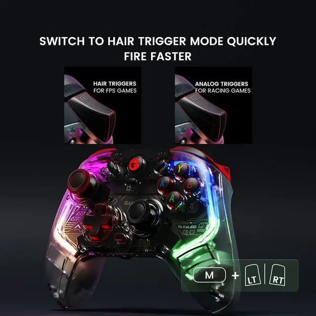 Alt view image 3 of 7 - GameSir T4 Kaleid Transparent PC Controller, Wired Gaming Controller for PC/Switch/Android TV Box, Plug and Play Gamepad Joystick with Hall Effect Sticks/Analog Triggers, 3.5mm Audio Jack, 2 Back Butt