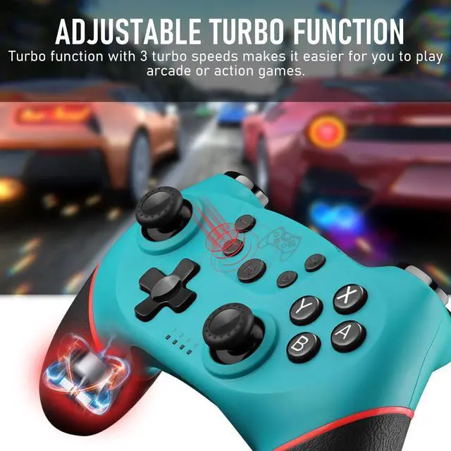 Alt view image 4 of 4 - Diswoe Controller for Switch, Wireless Pro Controller for Switch/Switch Lite/Switch OLED, Remote Gamepad with Joystick, Adjustable Turbo Vibration, Ergonomic Non-Slip - Blue
