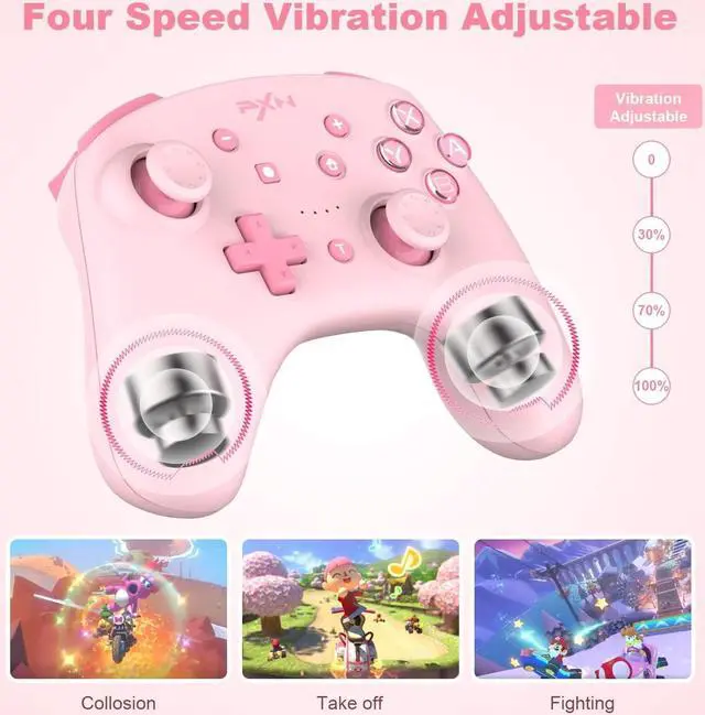 Alt view image 3 of 7 - PXN 9607X Wireless Switch Pro Controller, USB Rechargeable Dual Shock Gamepad Joystick Support NFC for Switch/Lite/OLED & PC & IOS (Pink)