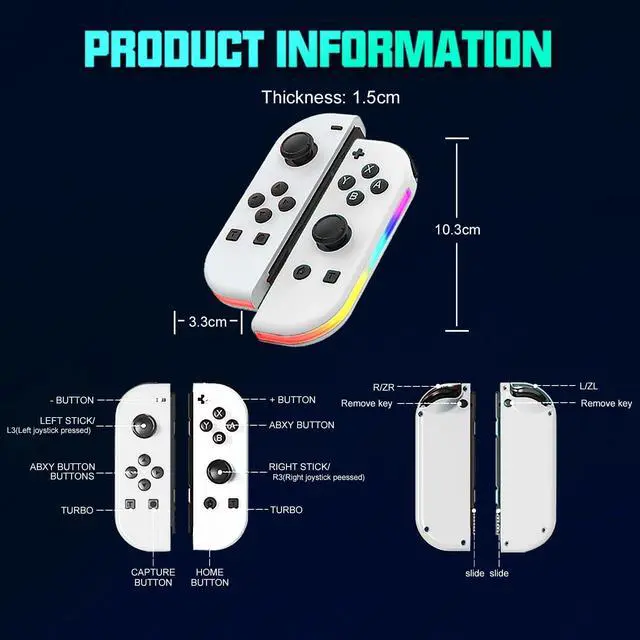 Alt view image 5 of 7 - Replacement for Nintendo Switch Controller, Compatible with Switch Controllers, Right and Left Wireless Joy-pad Controller, Support Double Vibration/Wake-up/Screenshot