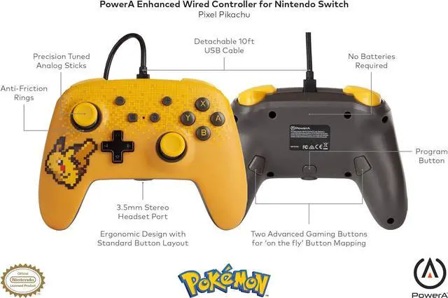 Alt view image 2 of 7 - PowerA Pokémon Enhanced Wired Controller for Nintendo Switch - Pixel Pikachu, gamepad, wired video game controller, gaming controller - Wired Controller Edition