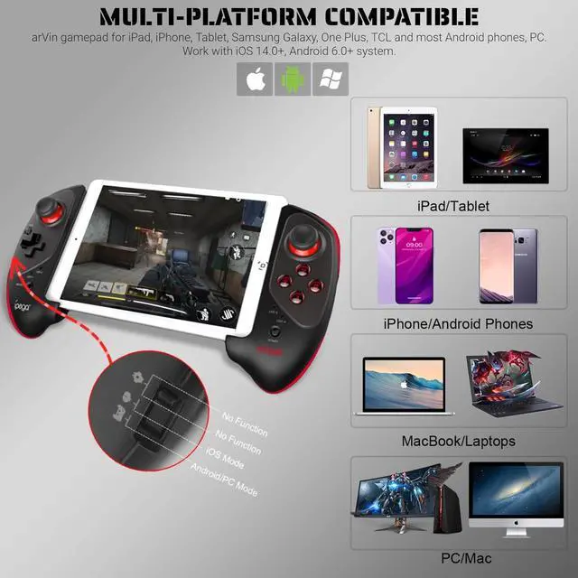 Alt view image 6 of 7 - arVin Gaming Controller for iPad/iPad Mini/iPad Air, iPhone 14/13/12/11, iOS, Tablet Android Gamepad for Samsung Galaxy Tab, Huawei MatePad, Yoga Tab[Within 5-11 inch] PC Game Joystick for COD, Steam