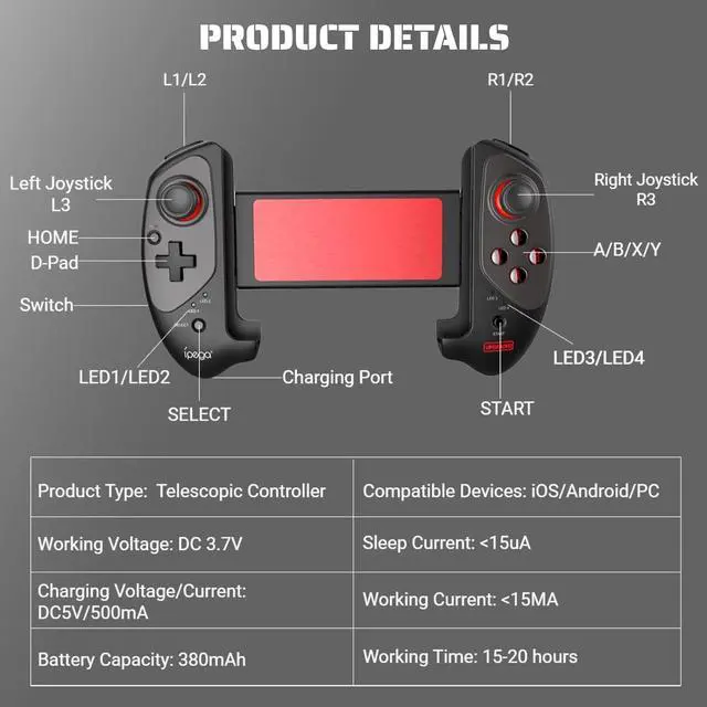Alt view image 7 of 7 - arVin Gaming Controller for iPad/iPad Mini/iPad Air, iPhone 14/13/12/11, iOS, Tablet Android Gamepad for Samsung Galaxy Tab, Huawei MatePad, Yoga Tab[Within 5-11 inch] PC Game Joystick for COD, Steam