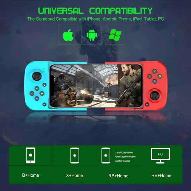 Alt view image 2 of 7 - Megadream Mobile Game Controller Gamepad for iPhone iOS Android PC: Works with iPhone 15/14/13/12/11/X, iPad, Samsung Galaxy, Motorola, TCL, Tablet, Apex Legends, Call of Duty - Wireless Connection