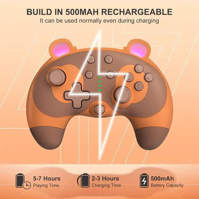 Alt view image 2 of 7 - PowerLead Switch Controller - Cute Raccoon Animal Wireless Switch Controller for Switch Lite/OLED/PC, Switch Pro Controller Remote Gamepad Joystick with Turbo/Motion Control/Wake-up, Vibration