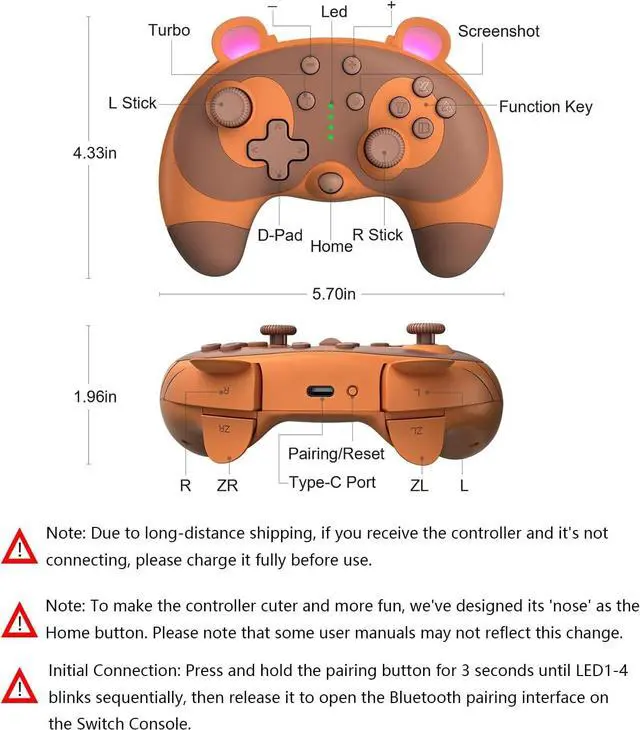 Alt view image 7 of 7 - PowerLead Switch Controller - Cute Raccoon Animal Wireless Switch Controller for Switch Lite/OLED/PC, Switch Pro Controller Remote Gamepad Joystick with Turbo/Motion Control/Wake-up, Vibration