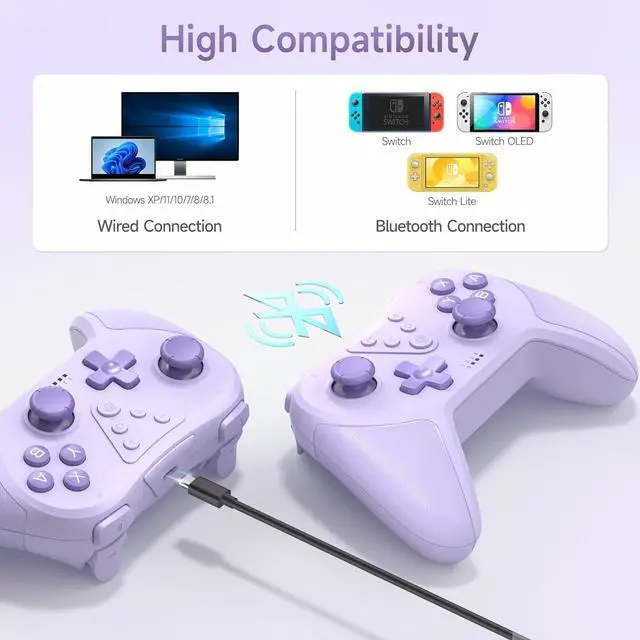 Alt view image 5 of 7 - Switch Controller, Wireless Pro Controller for Switch/Switch Lite/Switch OLED, Switch Remote Gamepad with Joystick, Adjustable Turbo Vibration, Ergonomic Non-Slip