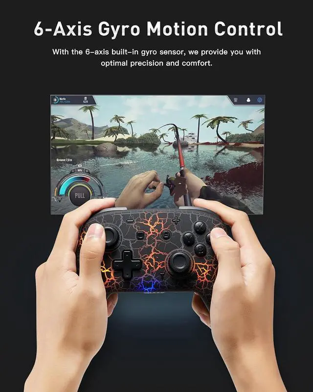 Alt view image 6 of 6 - binbok Switch Controller, Wireless Pro Controller Support 8 Color Adjustable LED, Remote Joystick Gamepad with Unique Crack Dual Vibration/Gyroscope Axis, Console Accessories for Switch,Black
