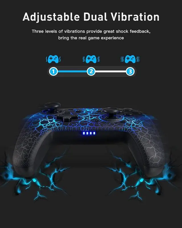 Alt view image 4 of 6 - binbok Switch Controller, Wireless Pro Controller Support 8 Color Adjustable LED, Remote Joystick Gamepad with Unique Crack Dual Vibration/Gyroscope Axis, Console Accessories for Switch,Black