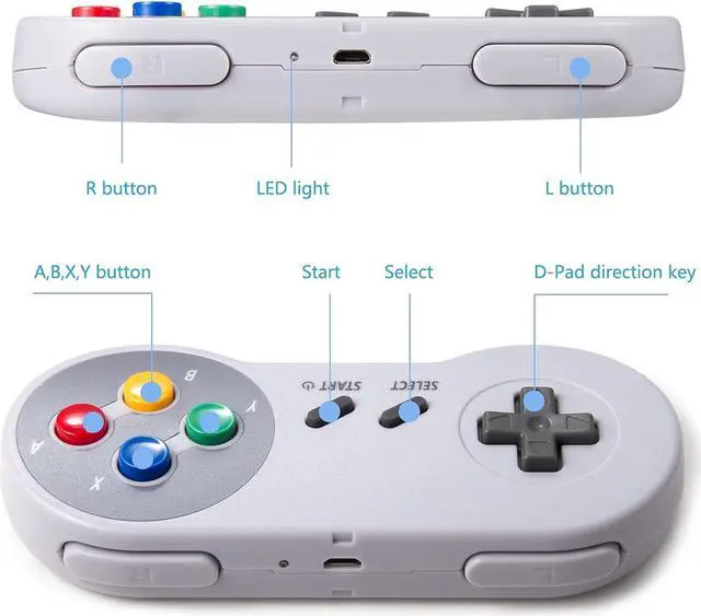 Alt view image 6 of 7 - 2 Pack 2.4GHz Wireless Controller for Original SNES Console, kiwitatá Remote Wireless Gamepad Controller for SNES Super Entertainment System-7 Pin Connector