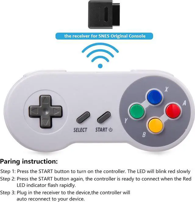 Alt view image 2 of 7 - 2 Pack 2.4GHz Wireless Controller for Original SNES Console, kiwitatá Remote Wireless Gamepad Controller for SNES Super Entertainment System-7 Pin Connector