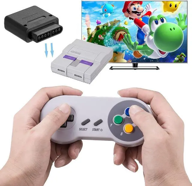 Alt view image 4 of 7 - 2 Pack 2.4GHz Wireless Controller for Original SNES Console, kiwitatá Remote Wireless Gamepad Controller for SNES Super Entertainment System-7 Pin Connector