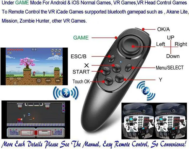 Alt view image 5 of 7 - VR Remote Controller Gamepad Bluetooth Control VR Video, Film, Game, Selfie, Flip E-book/PPT/Nook page, Mouse, in Virtual Reality Headset 3D Glasses PC Tablet laptop Samsung Gear VR iPhone Smart Phone