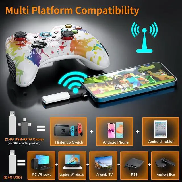 Alt view image 3 of 7 - 2024 NewEasySMX Wireless Gaming Controller for Windows 7 8 10 11 PC/PS3/Android/Nintendo Switch/Steam, Dual-Vibration Gamepad Joystick Computer Game Controller With Turbo, 14 Hours Working Battery