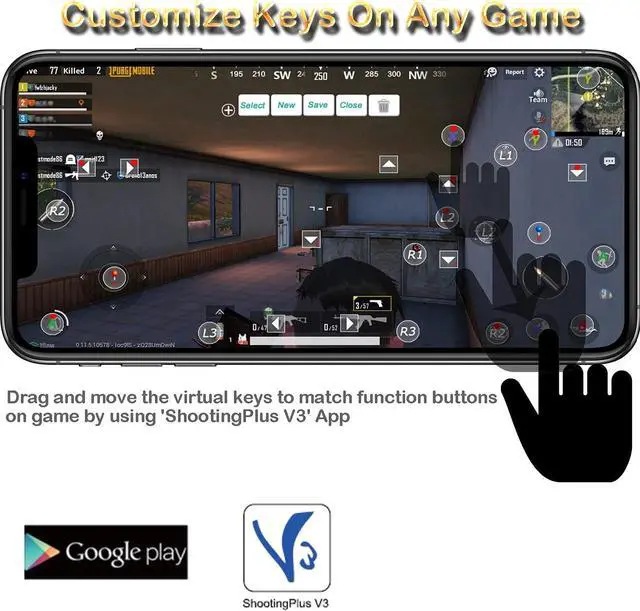 Alt view image 4 of 6 - Megadream Android Gamepad Controller, Wireless Key Mapping Gamepad Joystick Perfect for Call of Duty & PUBG Mobile & More, Compatible for Samsung Galaxy HTC LG Other Phone, Not for iOS