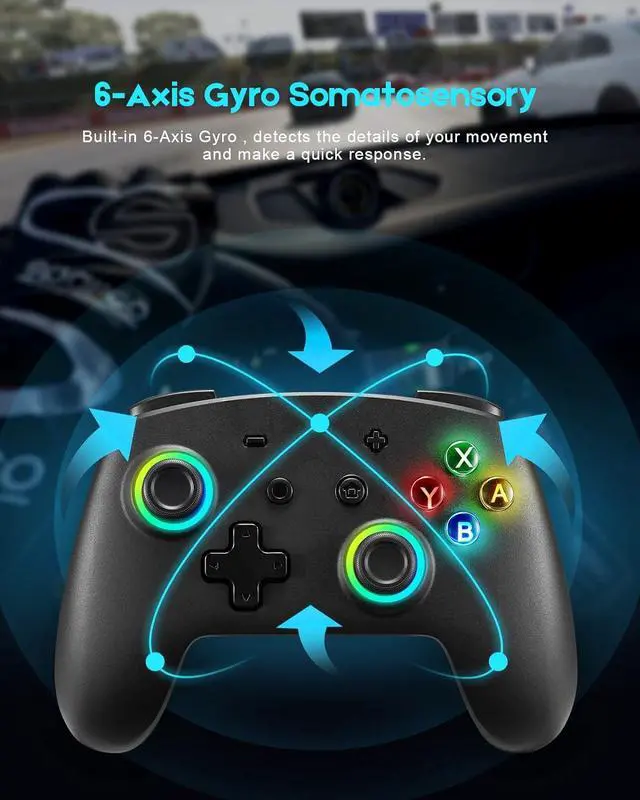 Alt view image 6 of 7 - YKOEX Switch Controller, 9 LED Colors, Switch Pro Controller Compatible with Switch/Switch OLED/Switch Lite, Wireless Gamepad with Back Buttons/Programmable/Motion Control/Dual Vibration/Turbo/Black