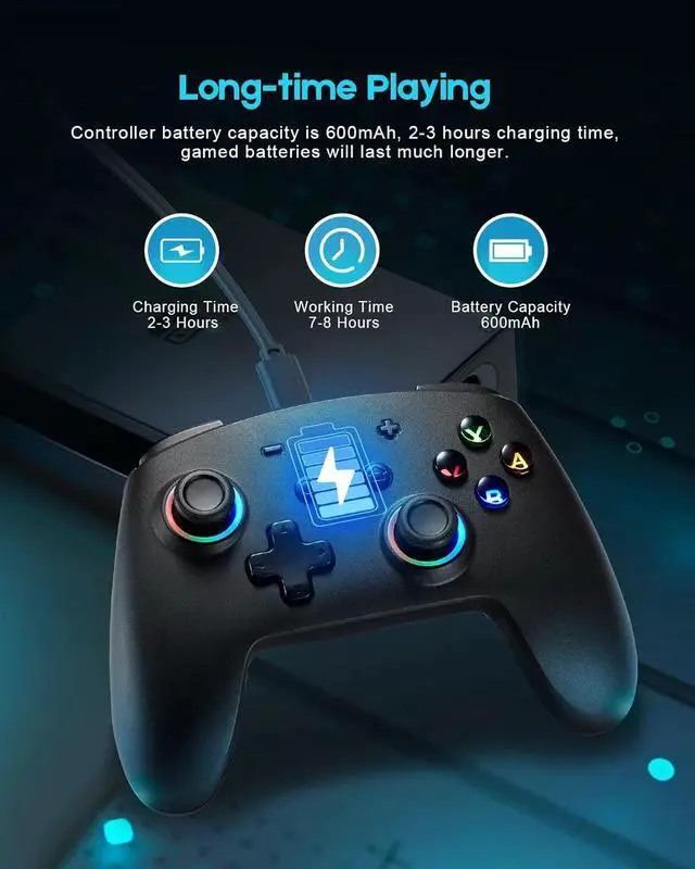 Alt view image 5 of 7 - YKOEX Switch Controller, 9 LED Colors, Switch Pro Controller Compatible with Switch/Switch OLED/Switch Lite, Wireless Gamepad with Back Buttons/Programmable/Motion Control/Dual Vibration/Turbo/Black