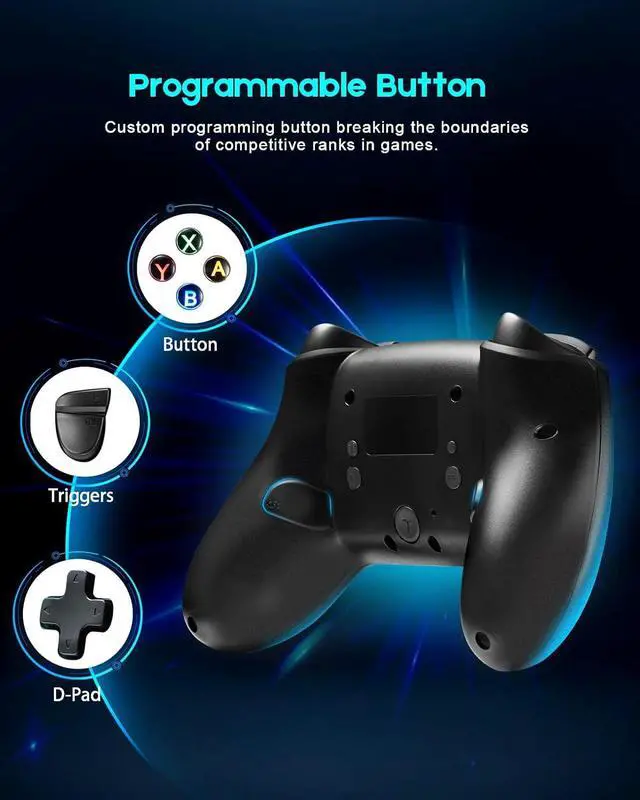 Alt view image 4 of 7 - YKOEX Switch Controller, 9 LED Colors, Switch Pro Controller Compatible with Switch/Switch OLED/Switch Lite, Wireless Gamepad with Back Buttons/Programmable/Motion Control/Dual Vibration/Turbo/Black