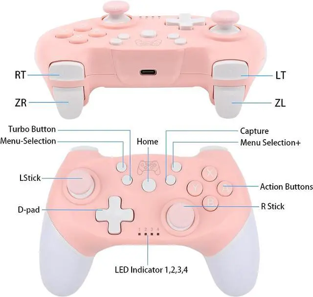 Alt view image 6 of 7 - ROTOMOON Upgraded Wireless Pro Controller Compatible with Nintendo Switch/OLED/lite/PC, with Programmable Function, Wake-Up, Gyro Axis, Turbo, Dual Vibration
