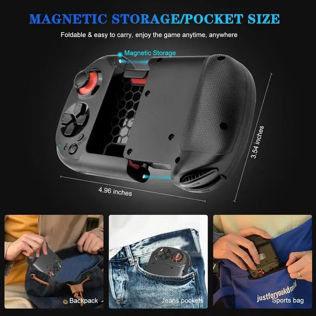 Alt view image 2 of 7 - Joso Mobile Gaming Controller for iPhone, Android, Direct Play, Portable Bluetooth Mini Controller Gamepad Joystick with Magnetic Storage for iPhone 14 13 12 Pro Max, Galaxy S23 S22 S21 Ultra, COD