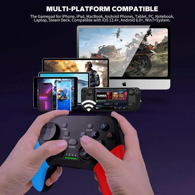 Alt view image 6 of 7 - arVin Game Controller for iPhone/iOS/Android/PC/Steam Deck with Phone Holder, Turbo, Wireless Gamepad Joystick for iPhone 14/13/12/iPad/MacBook/Samsung Galaxy/Tablet, Call of Duty, Apex -Direct Play